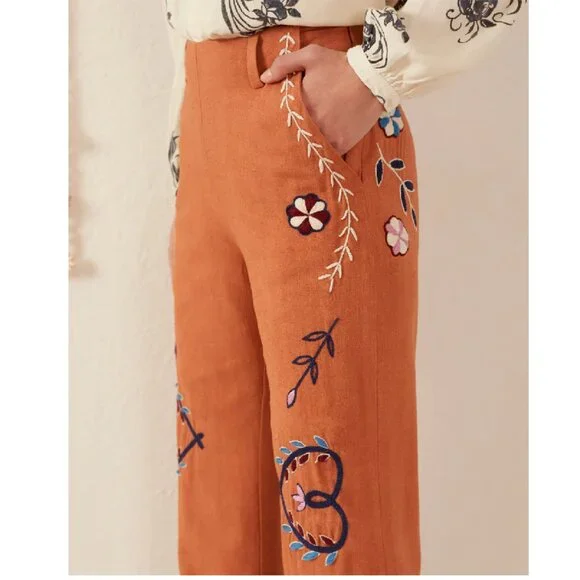 Alix of Bohemia *NEW* Charlie Sienna Poppy Embroidered Pant - Picture 3 of 16